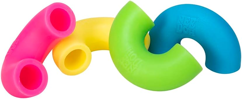 Schylling NeeDoh Mac ‘N- Squeeze - Sensory Squeeze Toy - Contains 4 Squishy Noodles - 3 Wide - Color May Vary (Pack of 1)