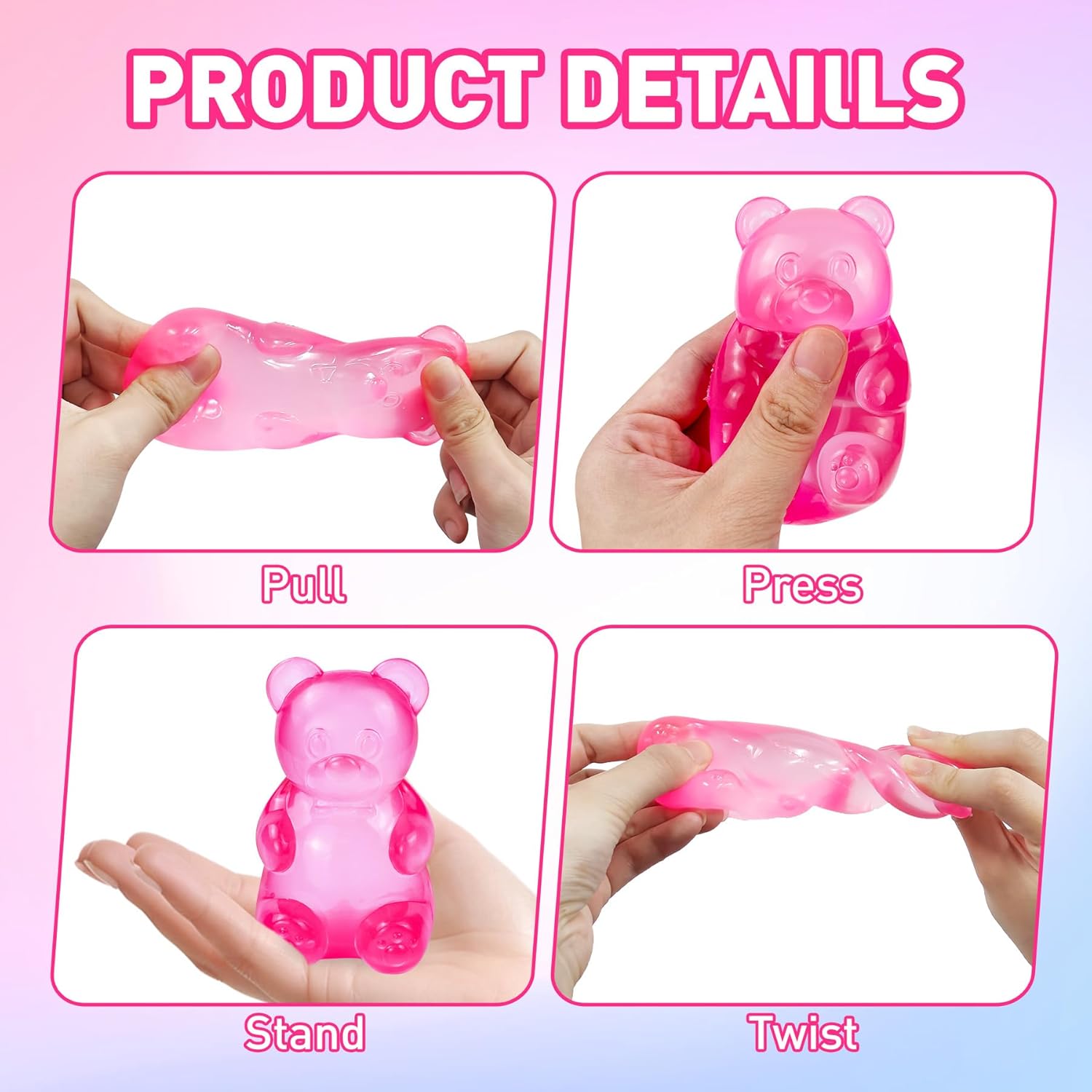Gummy Bear Squishy. Stress Bear Taba Squishy. Taba Squishy Toys for Kids. Stress Balls Valentines Day Gifts Birthday Gifts Party Favors-Rosy : Toys & Games - Image 5